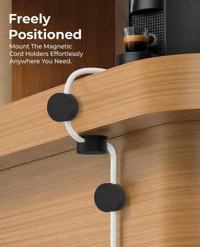 Alt view image 2 of 7 - Magnetic Cable Holder, 5 Cable Clips for Desk Cord Management, Black