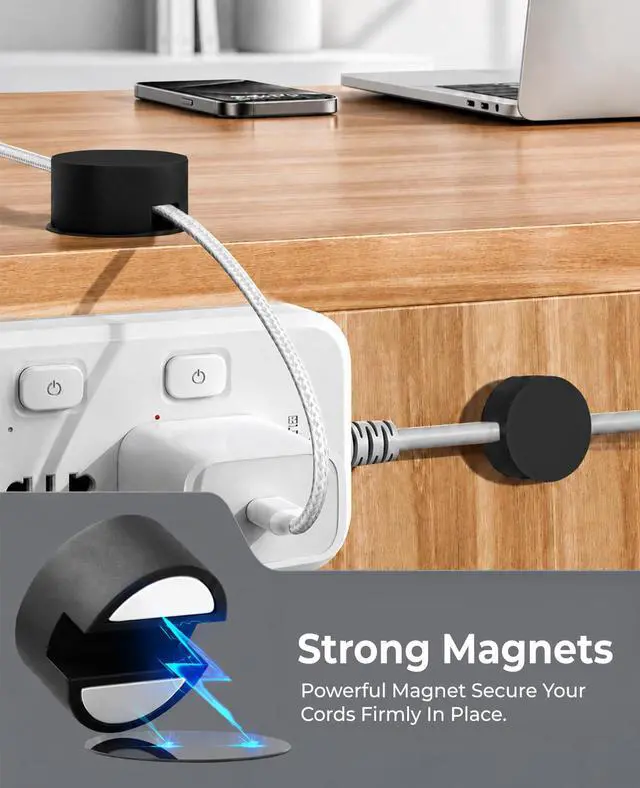 Alt view image 3 of 7 - Magnetic Cable Holder, 5 Cable Clips for Desk Cord Management, Black