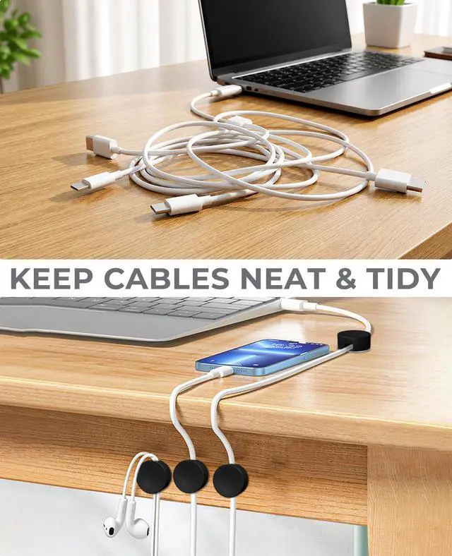 Alt view image 5 of 7 - Magnetic Cable Holder, 5 Cable Clips for Desk Cord Management, Black