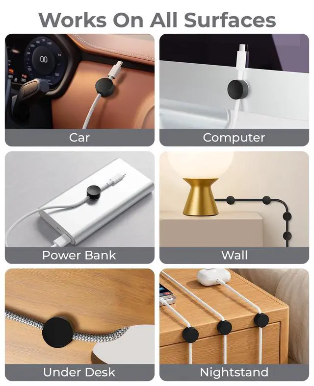 Alt view image 6 of 7 - Magnetic Cable Holder, 5 Cable Clips for Desk Cord Management, Black