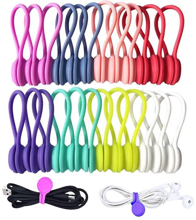 Main image of Silicone Magnetic Cable Ties, 24 Pack 8 Colors