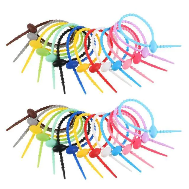 Main image of Colorful Silicone Ties Bag Clip, Reusable Rubber Zip Ties Multi Purpose Rubber Twist Tie Household Twist Straps for Home Office Kitchen Cord Organizer Food Bag Sealing Tie 8 Inch