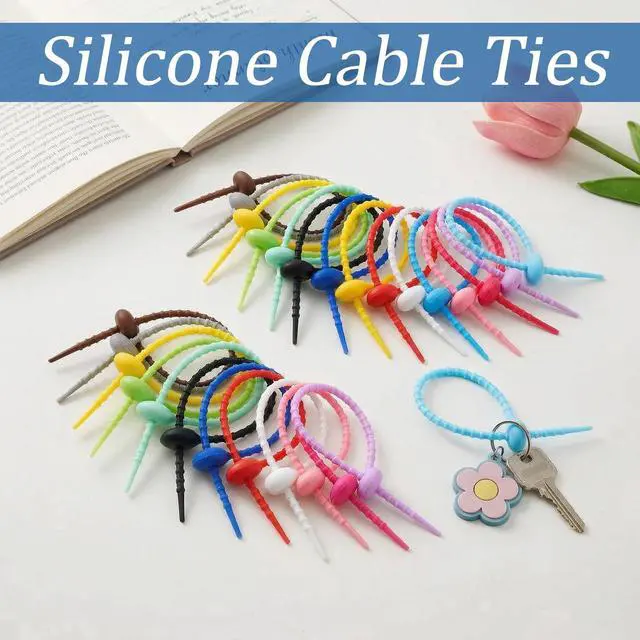 Alt view image 5 of 7 - Colorful Silicone Ties Bag Clip, Reusable Rubber Zip Ties Multi Purpose Rubber Twist Tie Household Twist Straps for Home Office Kitchen Cord Organizer Food Bag Sealing Tie 8 Inch