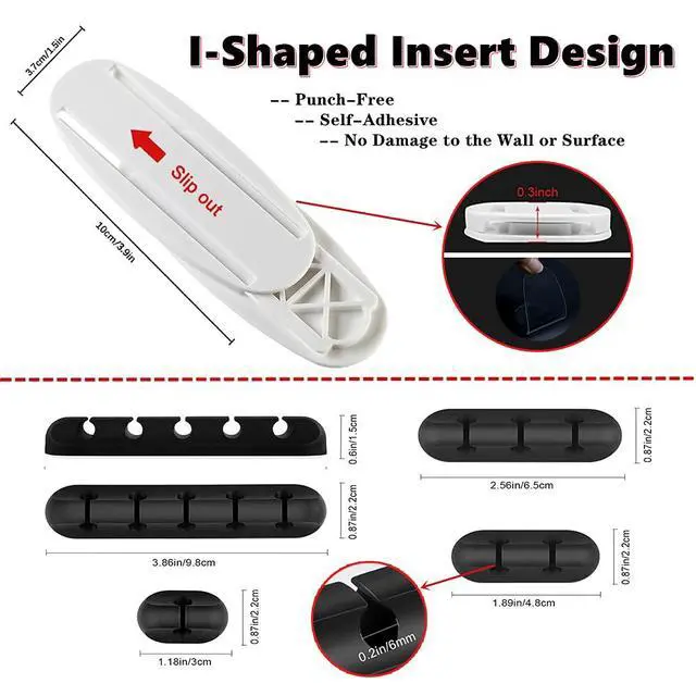Alt view image 5 of 7 - Cable Clips X 2 Pack Self Adhesive Power Strip Holder, Cable Management Cord Organizer for Organizing USB Cable/Power Cord/Wire, Desktop Socket Hanging Wall Mount Fixator for Home Office