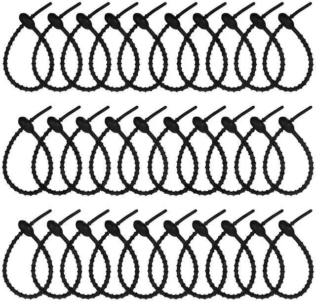 Main image of Silicone Zip Ties, 8.2 Inch Black Tie Clips Rubber Twist Ties