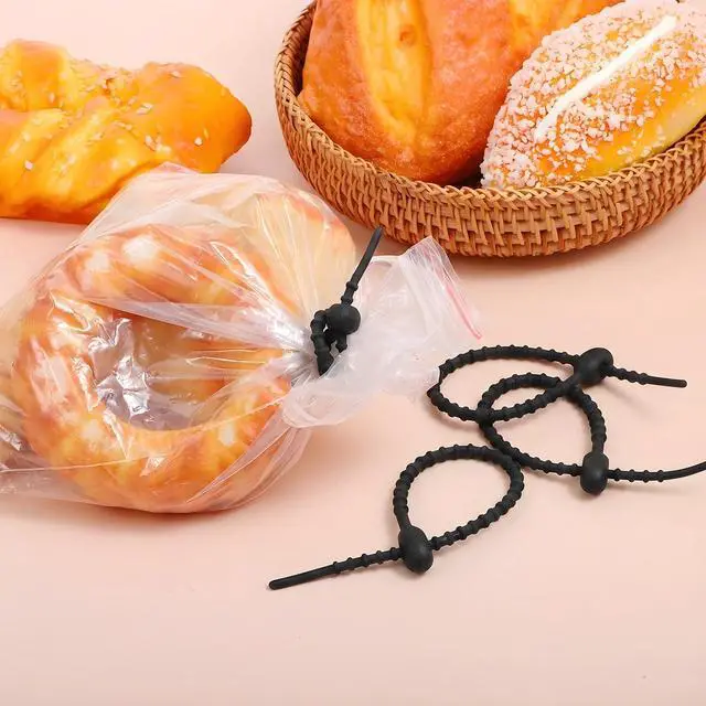 Alt view image 2 of 7 - Silicone Zip Ties, 8.2 Inch Black Tie Clips Rubber Twist Ties