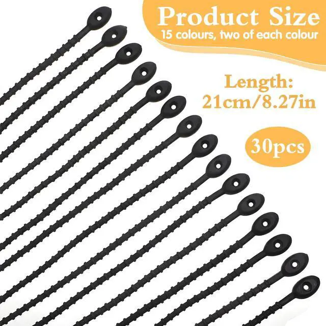 Alt view image 4 of 7 - Silicone Zip Ties, 8.2 Inch Black Tie Clips Rubber Twist Ties