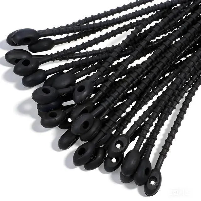Alt view image 7 of 7 - Silicone Zip Ties, 8.2 Inch Black Tie Clips Rubber Twist Ties