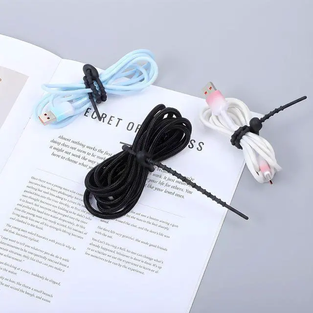 Alt view image 6 of 7 - Silicone Zip Ties, 8.2 Inch Black Tie Clips Rubber Twist Ties