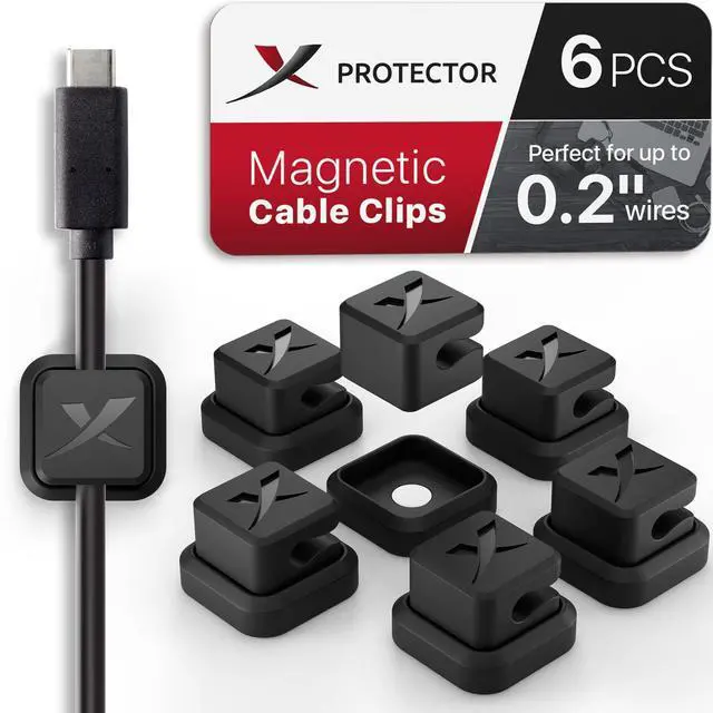 Main image of Magnetic Cable Holders X-Protector 6 PCS - Premium Cable Clips - Self-Adhesive Cable Holder for Car - Cord Organizer for Desk - Cable Organizer - Black Wire Organizer - Cord Management for Wires!