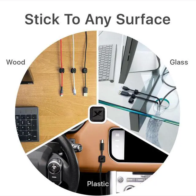 Alt view image 4 of 6 - Magnetic Cable Holders X-Protector 6 PCS - Premium Cable Clips - Self-Adhesive Cable Holder for Car - Cord Organizer for Desk - Cable Organizer - Black Wire Organizer - Cord Management for Wires!