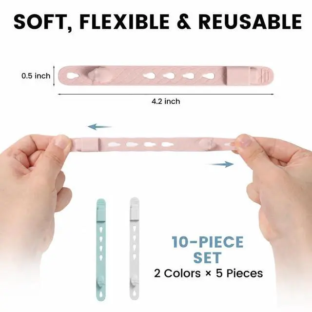 Alt view image 2 of 7 - Silicone Cable Ties with Built-in Connector Holder, Reusable Cable Management Cord Organizer, Multi-Purpose High Elasticity Cable Straps for Earphone, Phone Charger