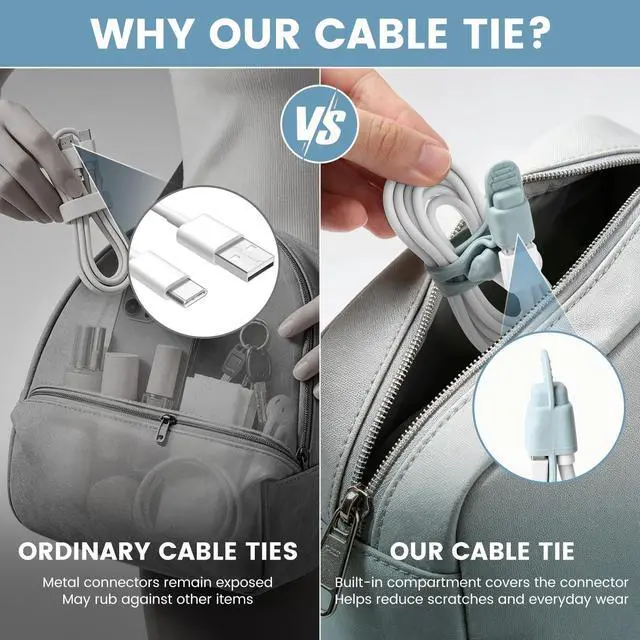 Alt view image 3 of 7 - Silicone Cable Ties with Built-in Connector Holder, Reusable Cable Management Cord Organizer, Multi-Purpose High Elasticity Cable Straps for Earphone, Phone Charger