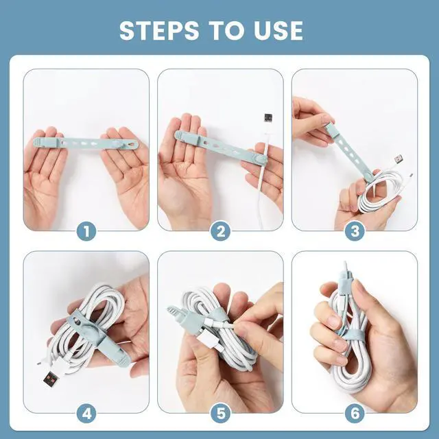 Alt view image 4 of 7 - Silicone Cable Ties with Built-in Connector Holder, Reusable Cable Management Cord Organizer, Multi-Purpose High Elasticity Cable Straps for Earphone, Phone Charger