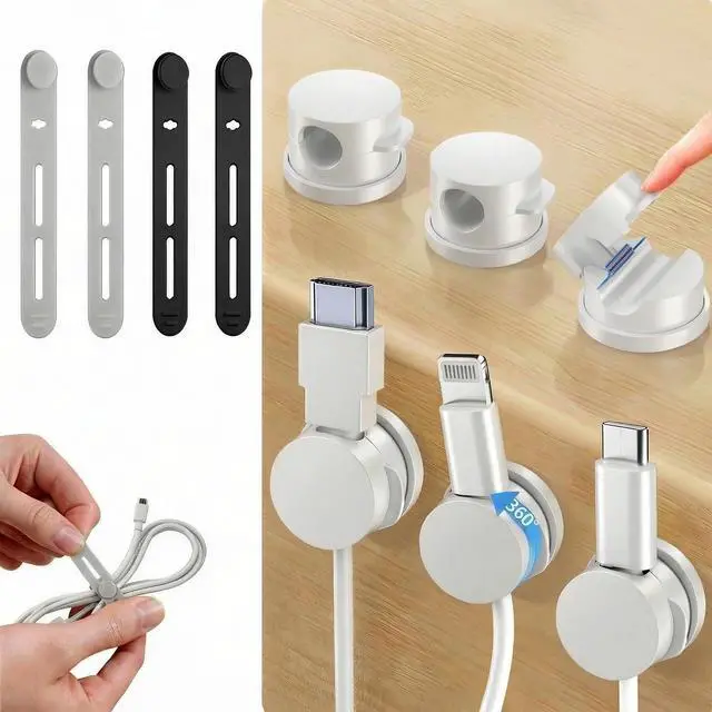 Main image of Rotatable Cord Holder Organizer & Silicone Cable Straps Set