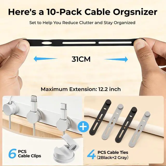 Alt view image 3 of 7 - Rotatable Cord Holder Organizer & Silicone Cable Straps Set