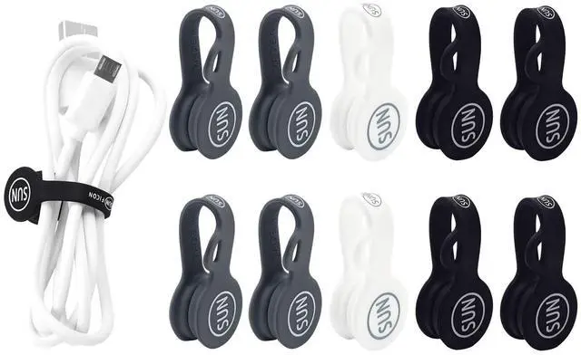 Main image of Cable Organizers Magnetic Cable Clips Earbuds Cords Winder Bookmark Clips Whiteboard Noticeboard Fridge Magnets USB Cable Manager Ties Straps for Home,Office,School 5 Pack Gray White Black