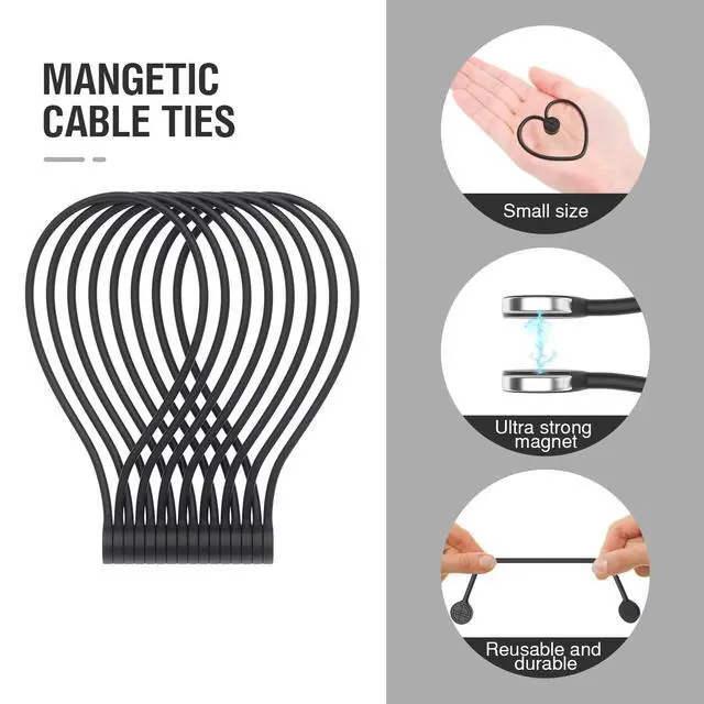 Alt view image 2 of 7 - Twist Ties, Reusable Silicone Cable Ties with Strong Magnet for Bundling and Organizing,Cord Wrap Clip Straps for Home or Office