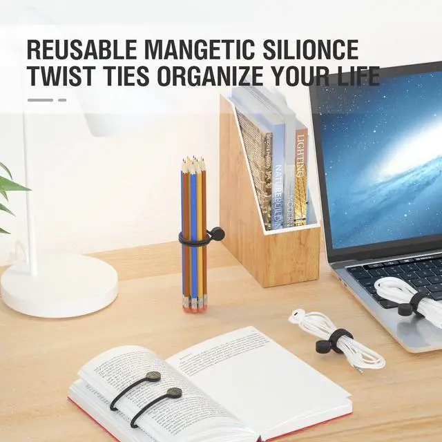 Alt view image 3 of 7 - Twist Ties, Reusable Silicone Cable Ties with Strong Magnet for Bundling and Organizing,Cord Wrap Clip Straps for Home or Office