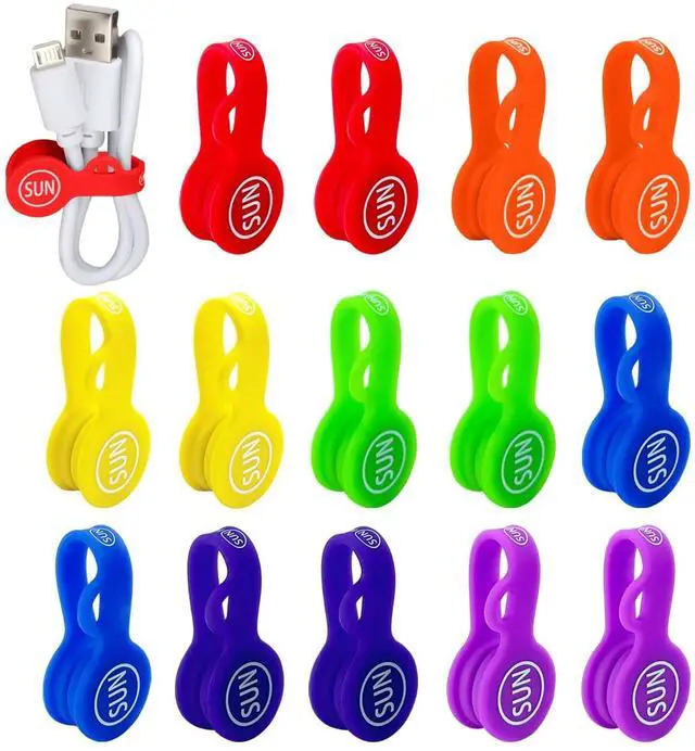 Main image of Cable Cord Organizer Magnetic Cord Organizers Twist Ties Magnet Clips Cord Wrap Keeper For Charging Cord Headphone Cord Holder Silicone Cable Strap Appliance Fridge Bookmark Whiteboard Keychain 14PACK
