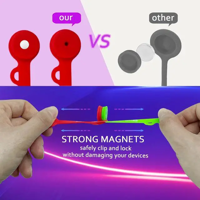 Alt view image 2 of 7 - Cable Cord Organizer Magnetic Cord Organizers Twist Ties Magnet Clips Cord Wrap Keeper For Charging Cord Headphone Cord Holder Silicone Cable Strap Appliance Fridge Bookmark Whiteboard Keychain 14PACK