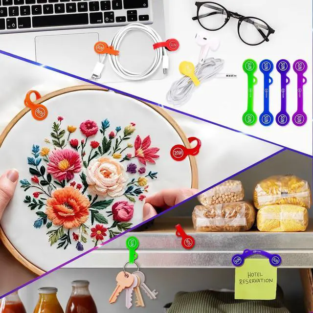 Alt view image 7 of 7 - Cable Cord Organizer Magnetic Cord Organizers Twist Ties Magnet Clips Cord Wrap Keeper For Charging Cord Headphone Cord Holder Silicone Cable Strap Appliance Fridge Bookmark Whiteboard Keychain 14PACK