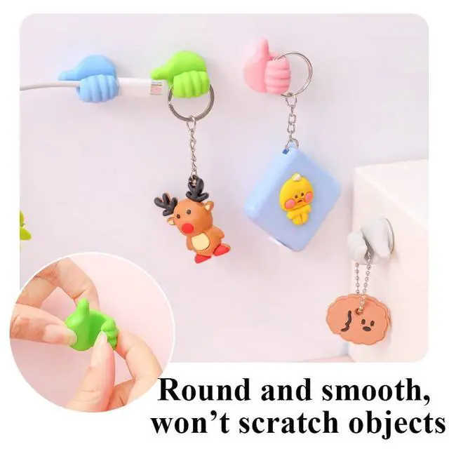 Alt view image 3 of 7 - Self Adhesive Thumb Hooks, Waterproof Cable Holder Wire Cord Clip Management, Cute Thumb Cord Holder for Desk, Wall, Key
