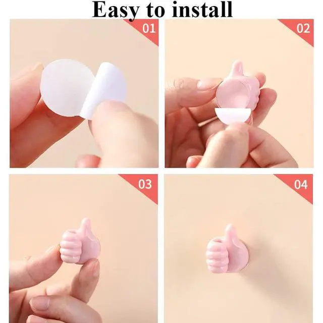 Alt view image 4 of 7 - Self Adhesive Thumb Hooks, Waterproof Cable Holder Wire Cord Clip Management, Cute Thumb Cord Holder for Desk, Wall, Key