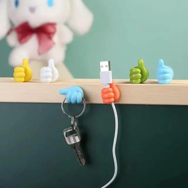 Alt view image 5 of 7 - Self Adhesive Thumb Hooks, Waterproof Cable Holder Wire Cord Clip Management, Cute Thumb Cord Holder for Desk, Wall, Key