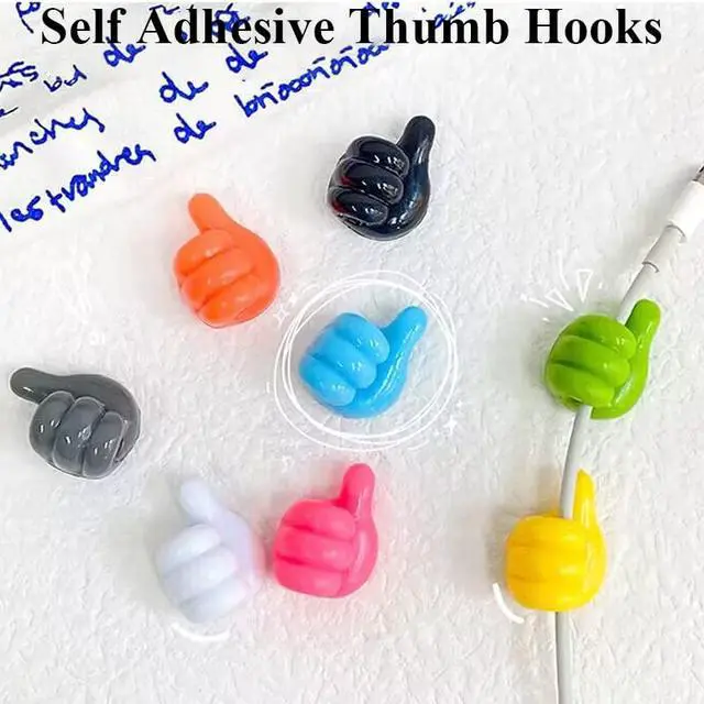 Alt view image 7 of 7 - Self Adhesive Thumb Hooks, Waterproof Cable Holder Wire Cord Clip Management, Cute Thumb Cord Holder for Desk, Wall, Key