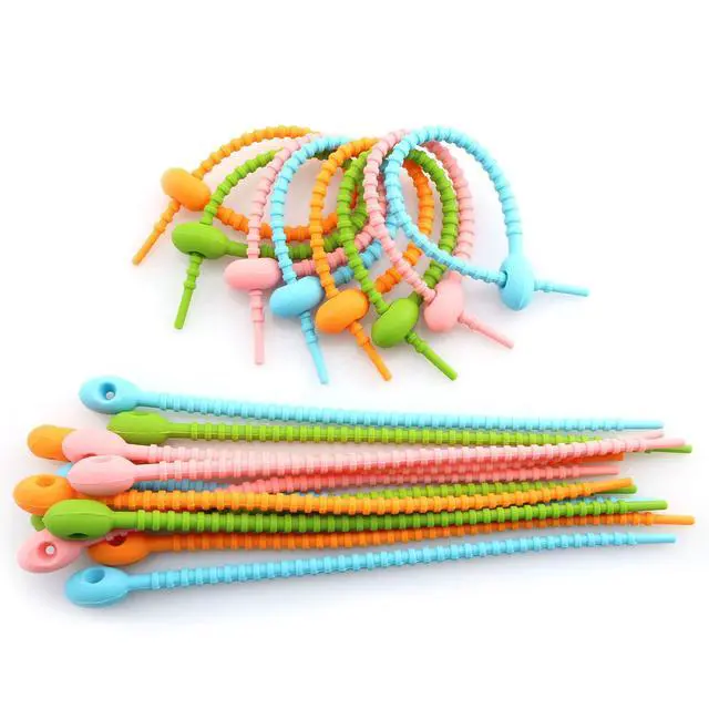 Alt view image 3 of 5 - Colorful Reusable Silicone Cable Tie Straps Zip Ties Adjustable Bag Clip Bread Tie Bag Sealing Clips