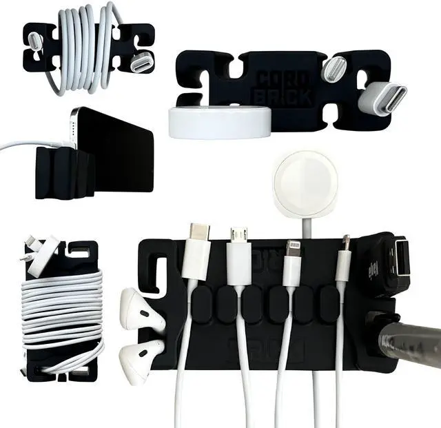 Main image of Bundle Weighted Cord Holders for Nightstand & Desk - Phone Charger Cable Management Travel, Phone Accessory, Stocking Stuffer - Gift for Home, Office - Black