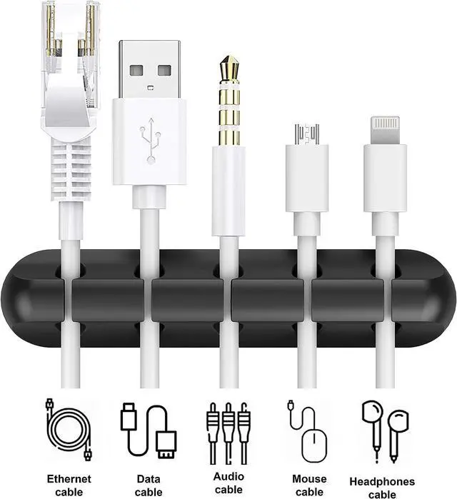 Alt view image 2 of 7 - Cable Organizer Clips (3-Pack), Cord Management Adhesive Silicone Wire Holders for Desk, Car & Home Office - Cable Tidy for USB, Charging & Computer Cables - Black