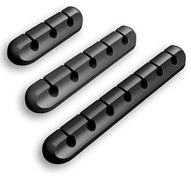 Main image of Cable Organizer Clips (3-Pack), Cord Management Adhesive Silicone Wire Holders for Desk, Car & Home Office - Cable Tidy for USB, Charging & Computer Cables - Black