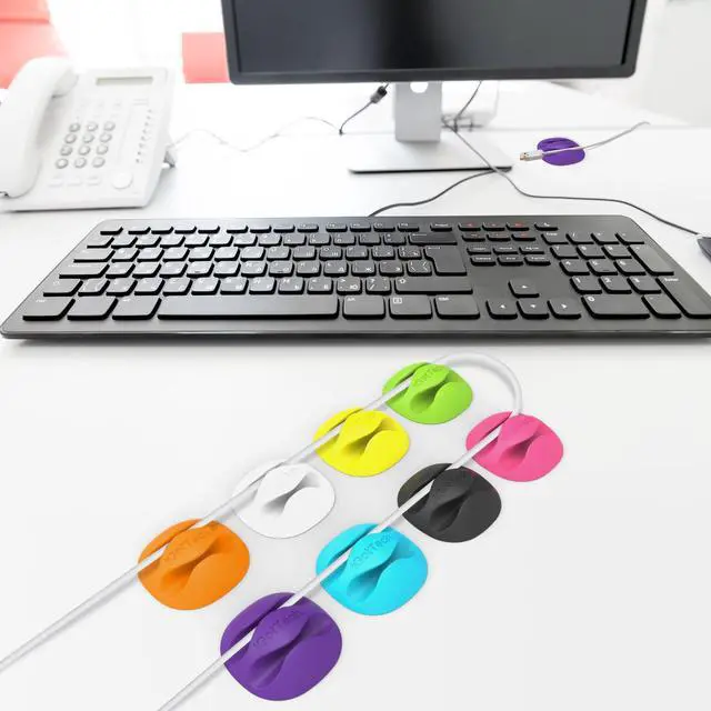 Alt view image 5 of 5 - Cable Clips and Cord Management System 6 Pack of Dual Slotted Adhesive Desktop Cable Organizers | Phone & Computer Wire Holder (Multicolor)
