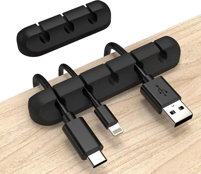 Alt view image 4 of 7 - Cable Organizer Clips (3-Pack), Cord Management Adhesive Silicone Wire Holders for Desk, Car & Home Office - Cable Tidy for USB, Charging & Computer Cables - Black