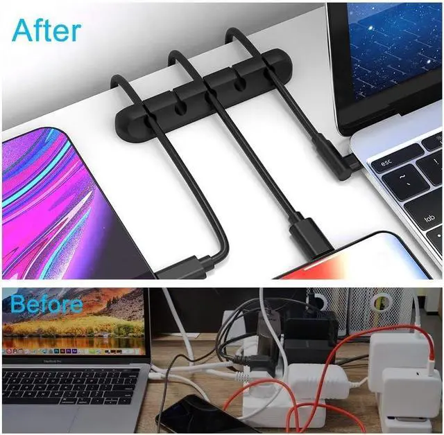 Alt view image 7 of 7 - Cable Organizer Clips (3-Pack), Cord Management Adhesive Silicone Wire Holders for Desk, Car & Home Office - Cable Tidy for USB, Charging & Computer Cables - Black