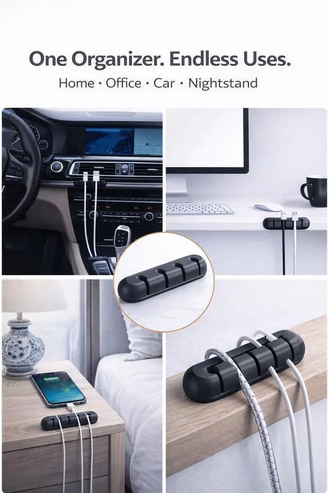 Alt view image 3 of 7 - Cable Organizer for Desk Cord Holder Clips, Cable Management Organizer, Silicone Wire Clips for USB Charging Cable, Headphones, Office & Home Desk Setup