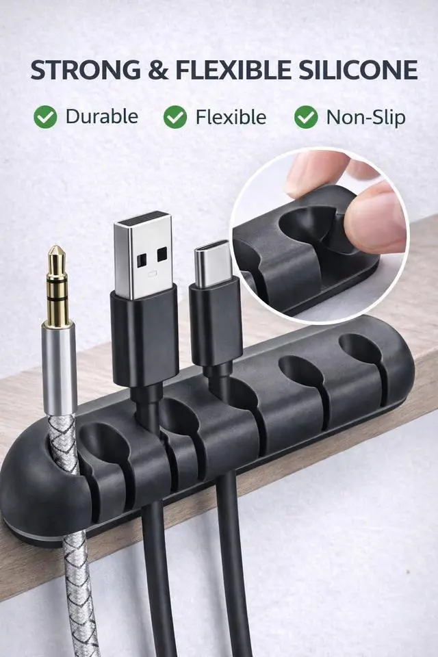 Alt view image 4 of 7 - Cable Organizer for Desk Cord Holder Clips, Cable Management Organizer, Silicone Wire Clips for USB Charging Cable, Headphones, Office & Home Desk Setup