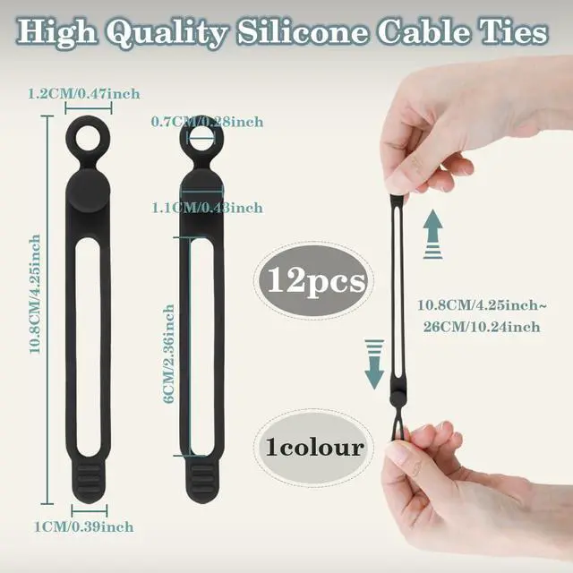 Alt view image 2 of 6 - Silicone Cord Ties, Cable Straps, Multipurpose Elastic Cord Organizer, Cord Ties for Electrical Cords, Charging Cord Organizer, Charger Computer Headphone Mouse Cable Ties Reusable