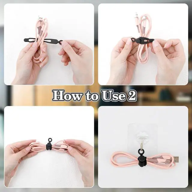 Alt view image 4 of 6 - Silicone Cord Ties, Cable Straps, Multipurpose Elastic Cord Organizer, Cord Ties for Electrical Cords, Charging Cord Organizer, Charger Computer Headphone Mouse Cable Ties Reusable