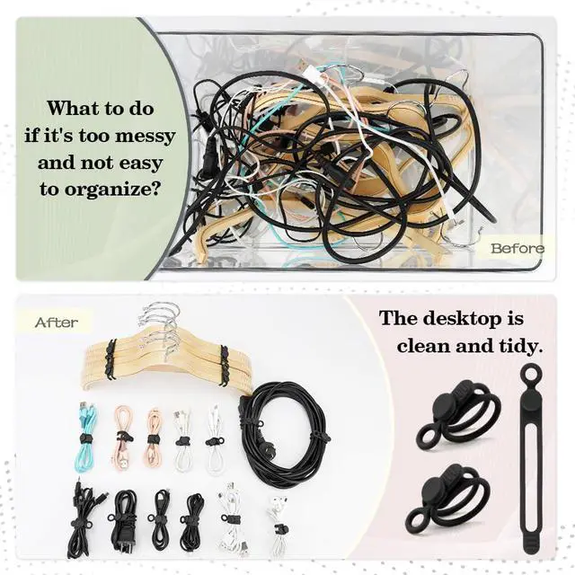 Alt view image 5 of 6 - Silicone Cord Ties, Cable Straps, Multipurpose Elastic Cord Organizer, Cord Ties for Electrical Cords, Charging Cord Organizer, Charger Computer Headphone Mouse Cable Ties Reusable