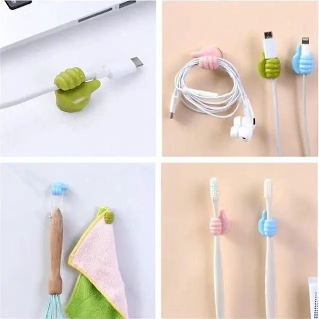 Alt view image 3 of 7 - Cable Clips, Fun Cord Holders, Silicone Thumb Wall Hooks, Cord Organizer for Desk Wall Car Nightstand, Cord Clips, Wire Holders, Phone USB Charger Cable Management, Key Hanger