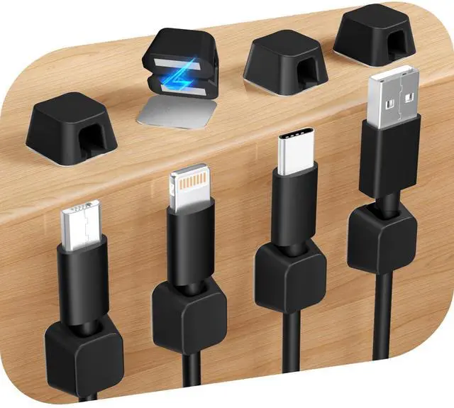 Main image of Magnetic Cord Holder,Magnetic Cable Clips, Charger Cord Holders for USB Type-C Earphone Wires, Multipurpose Cable Management Cord Organizer for Desk Nightstand Car Office(Black)