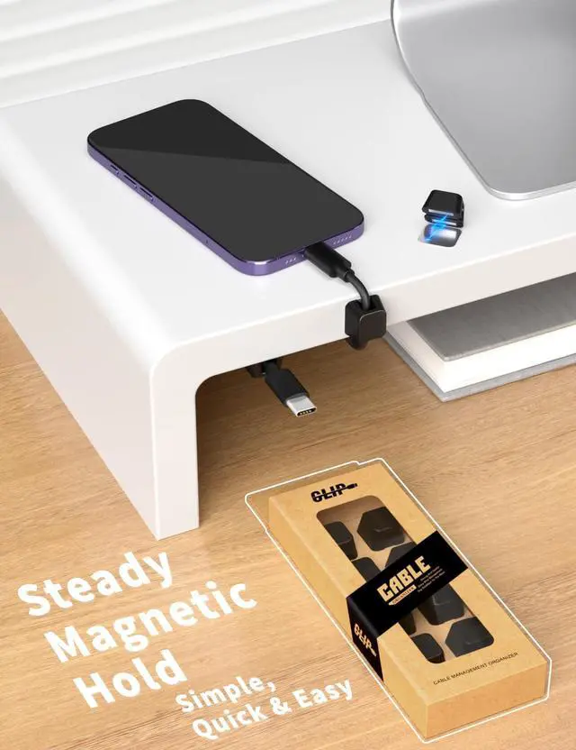 Alt view image 2 of 7 - Magnetic Cord Holder,Magnetic Cable Clips, Charger Cord Holders for USB Type-C Earphone Wires, Multipurpose Cable Management Cord Organizer for Desk Nightstand Car Office(Black)