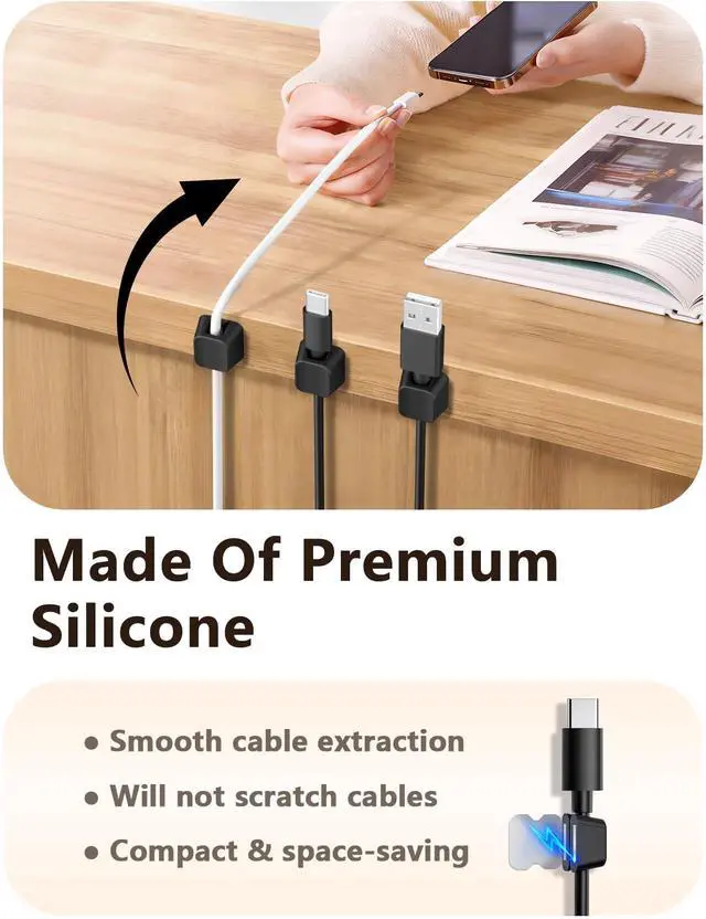 Alt view image 4 of 7 - Magnetic Cord Holder,Magnetic Cable Clips, Charger Cord Holders for USB Type-C Earphone Wires, Multipurpose Cable Management Cord Organizer for Desk Nightstand Car Office(Black)