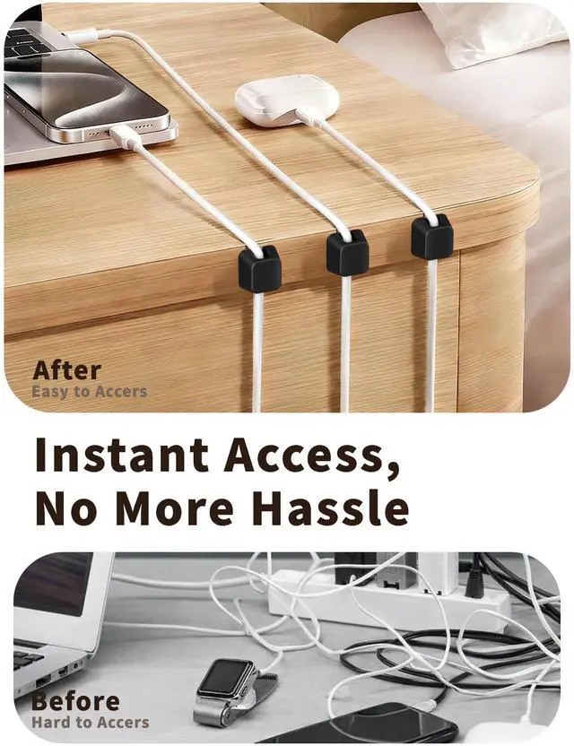 Alt view image 5 of 7 - Magnetic Cord Holder,Magnetic Cable Clips, Charger Cord Holders for USB Type-C Earphone Wires, Multipurpose Cable Management Cord Organizer for Desk Nightstand Car Office(Black)