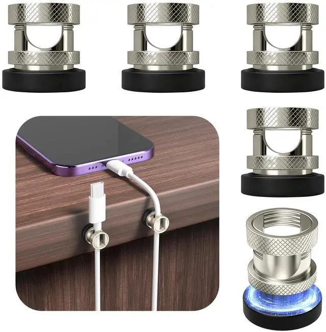 Main image of Magnetic Cable Clips 6Pcs, Stainless Steel Cord Anchor, Metal Silver
