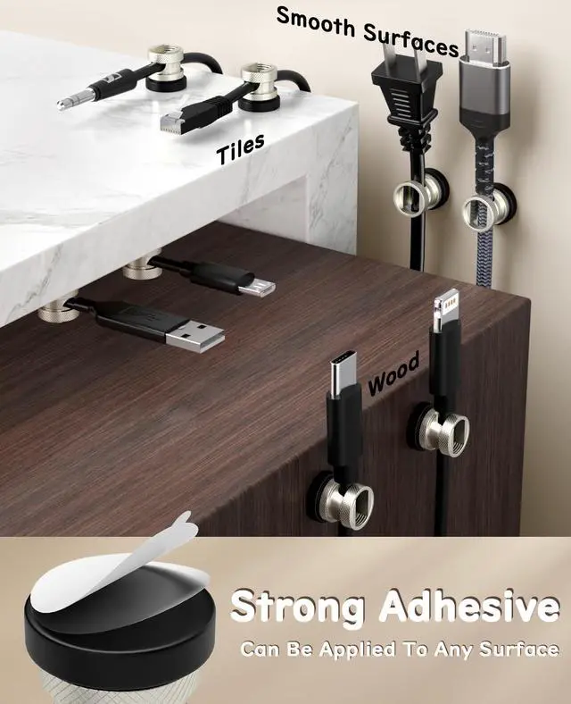Alt view image 7 of 7 - Magnetic Cable Clips 6Pcs, Stainless Steel Cord Anchor, Metal Silver