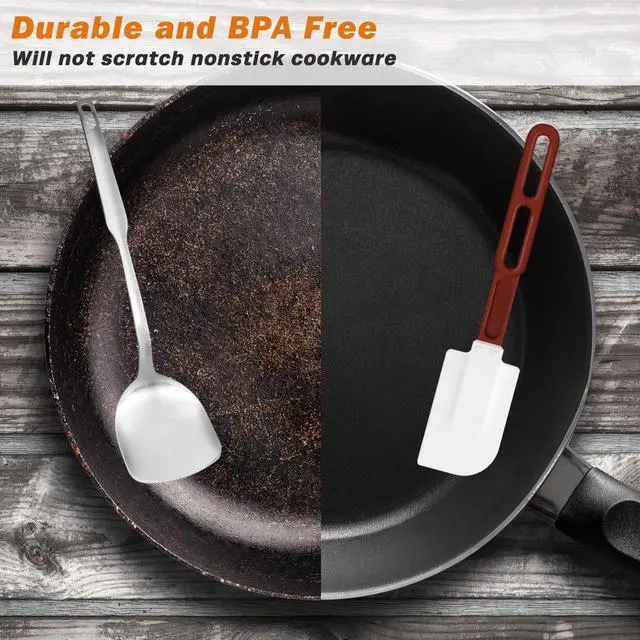 Alt view image 5 of 7 - High-Temp Silicone Spatulas, 10'' Commercial Spatula 500°F Heat-Resistant Non-Stick Silicone Scraper, Set of 2